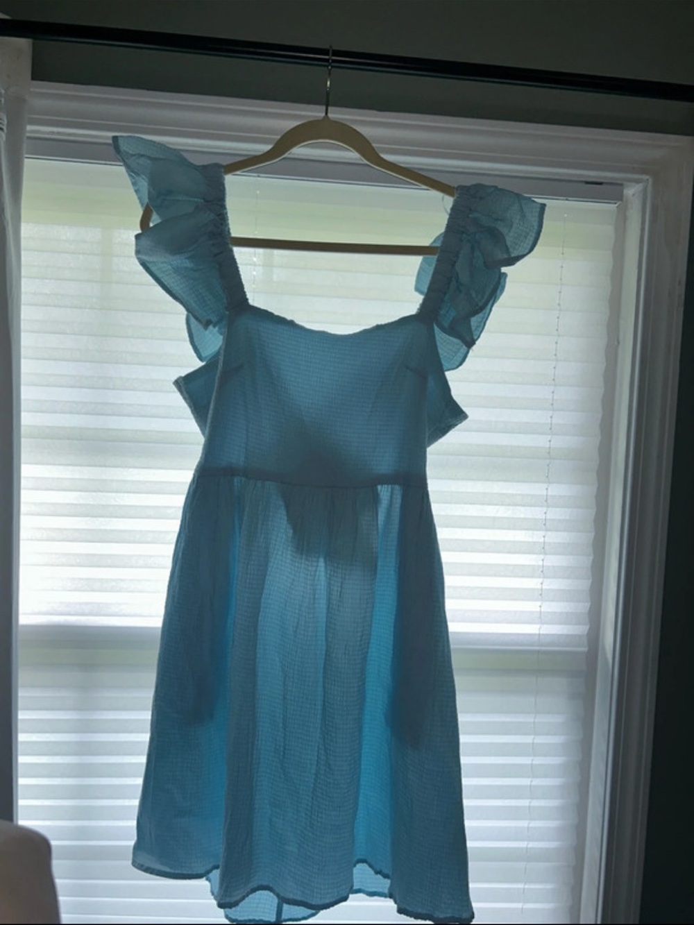 Francesca's Collections Light Blue Ruffle Strap Mini Dress